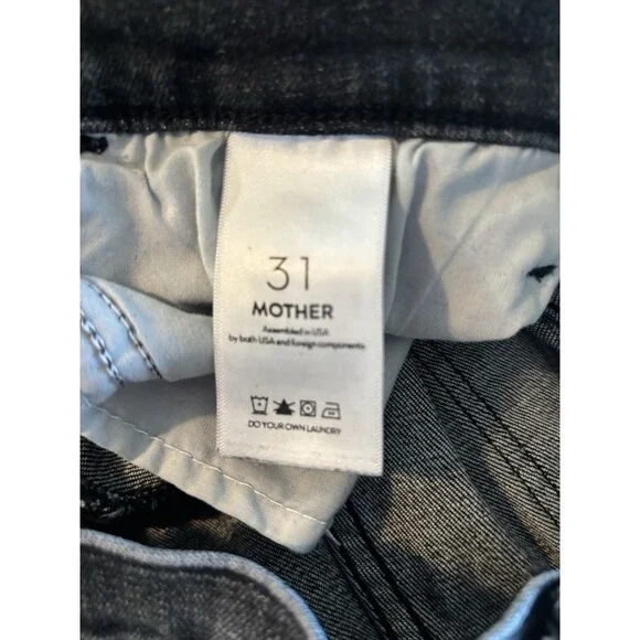 MOTHER The Hustler High Waist Fray Hem Ankle Bootcut Jeans Washed Black Size 31